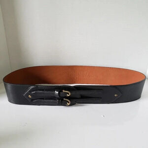 Cole Haan Womans  Black Leather Wide Dual Buckle Belt,Size L.